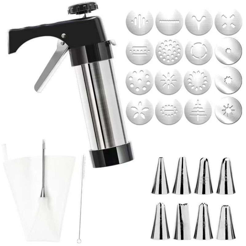 3-in-1 Keksstempelset mit 16 Scheiben und 8 Spritztüllen, hochwertige Backutensilien zum Dekorieren von Keksen und Kuchen, inklusive Spritzbeutel und