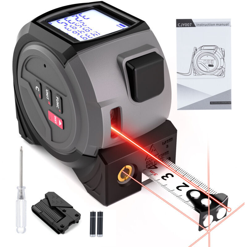3-in-1 Laser-Entfernungsmesser, 5 m wiederaufladbares Maßband, Messwerkzeug mit beweglichem Magnethaken und 40 m Laser, Pythagoreischer Modus, frei