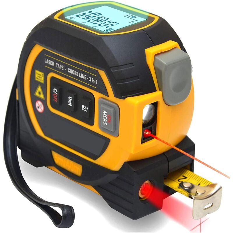 3-in-1 Laser-Entfernungsmesser: Digitales Laser-Entfernungsmessgerät mit LCD-Bildschirm und Selbstverriegelungsvorrichtung, wiederaufladbares