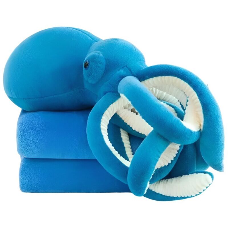3-in-1 Oktopus-Plüschtier mit Decke und Kissen – Blaues Plüschtier 35 cm + Decke 160 x 100 cm