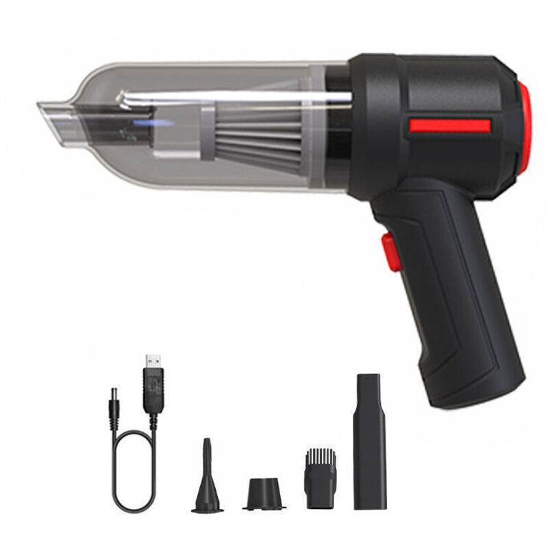 3-in-1 Tragbarer, kabelloser Mini-Luftreiniger (9000 Pa) – Kabelloser Auto-, PC- und Tastaturstaubsauger, Schwarz