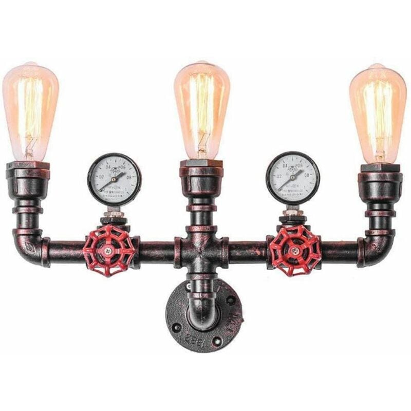 3 Kopf antike Retro rostige Wandlampe Eisenrohr Wasserpfeife Wandlampe Vintage Steampunk Beleuchtung