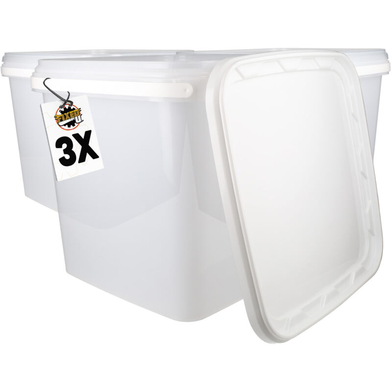 3 Kunststoffeimer mit Deckel, PP, eckig, weiß, Lebensmittelecht 8,8 L