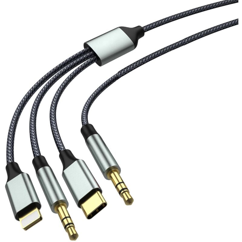 Jusch - 3 m langes USB-C-auf-Aux-Audiokabel, 3,5-mm-Nylonkabel, Klinkenkabel (3-in-1-Kabel) für Kopfhörer, Smartphone