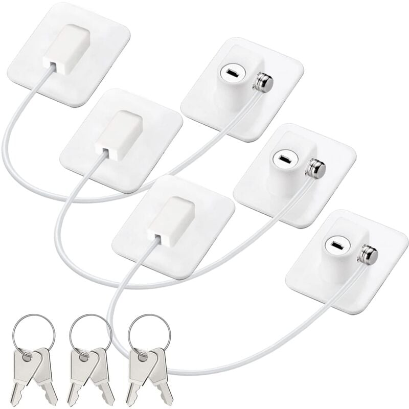 Petites Ecrevisses - 3 Pack Kühlschrankschloss mit Schlüssel Ohne Bohren Fenstersicherung Fensterbegrenzer Sicherheitsschloss für Kühlschränke