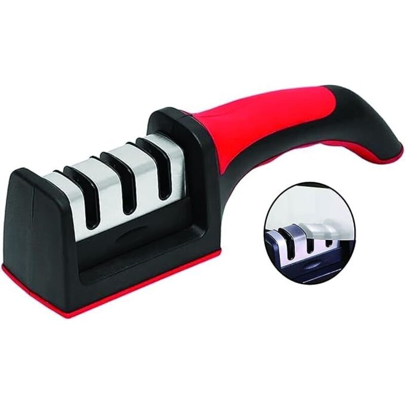3-Phasen-Schärfer – für Küchenmesser – professionelle Ergebnisse/ergonomisches Design – Keramikstein/Wolframkarbid/Diamant – schwarze/verchromte