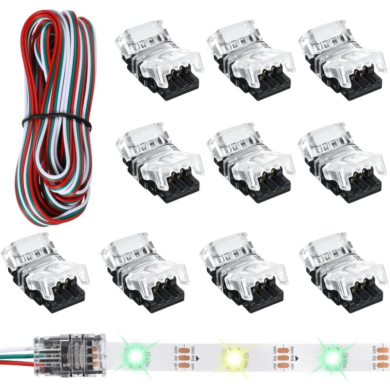 3-polige LED-Streifen-Anschlüsse, 10 mm LED-Streifen-Lichtanschlüsse, LED-Streifen-Anschlussklemme für WS2811 WS2812B SK6812, lötfreie LED-Streifen,