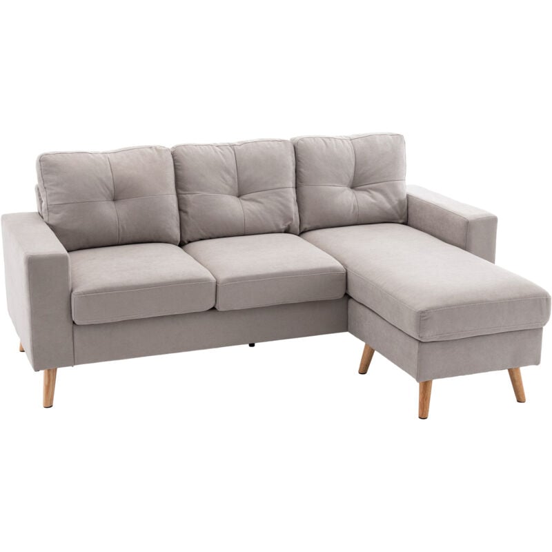 HOMCOM Ecksofa L-Form Sofa mit 3 Kissen, Eckcouch mit Knopfheftung, Leinenoptik, Couch Wohnlandschaft für Wohnzimmer, Schlafzimmer 193 x 136 x 85 cm