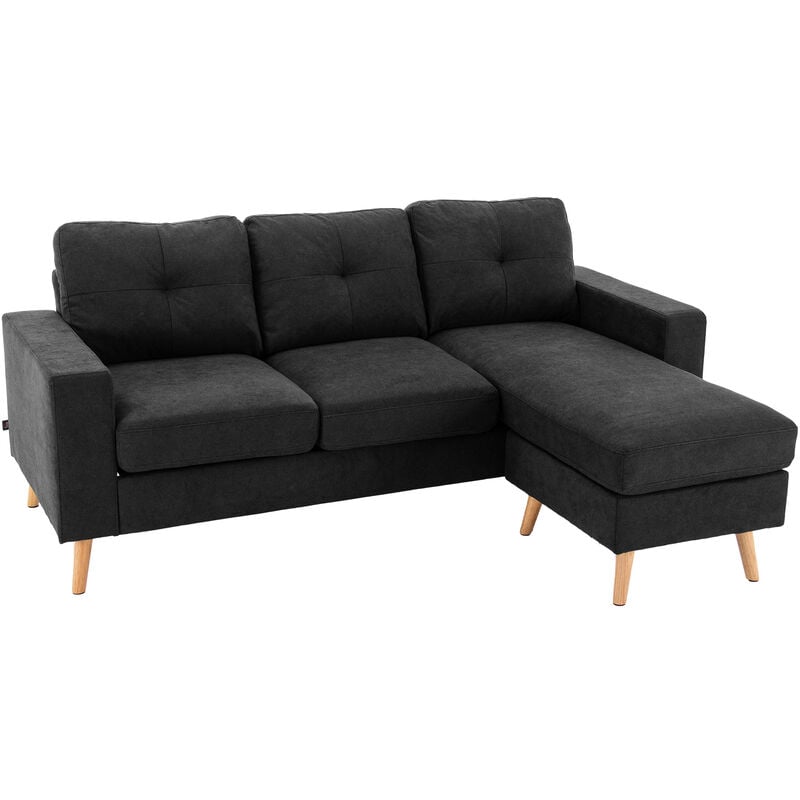 Homcom - Ecksofa Stoffsofa in L-Form, Couchgarnitur in Leinenoptik, Eckgarnitur mit Chaiselongue für 3 Personen, Eckcouch für Wohnzimmer, Schwarz,