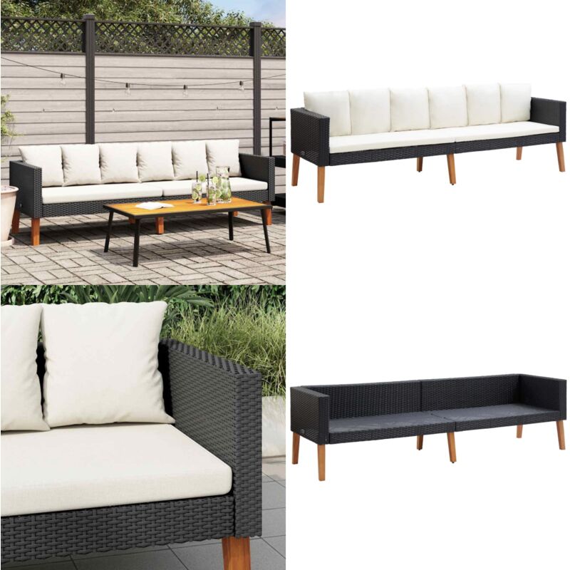 3-Sitzer-Gartensofa mit Auflagen Poly Rattan Schwarz - Outdoor Möbel - Gartenmöbel - Gartensofa - Lounge Set - Rattan Gartenmöbel - Home & Living