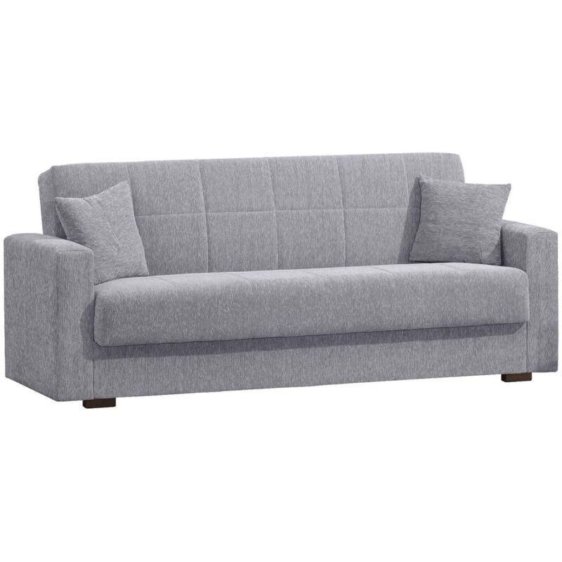 3-Sitzer Schlafsofa Pinto, lineares Container-Schlafsofa, Wohnzimmersofa aus gepolstertem Stoff mit Klick-Klack-Öffnung, 212 x 80 x 87 cm, Grau