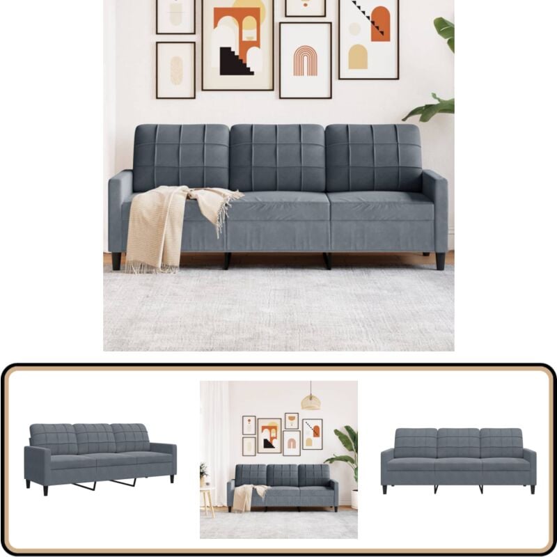 3-Sitzer-Sofa Dunkelgrau 180 cm Samt - Samtsofa - 3-Sitzer Sofa - Wohnzimmersofa - Grau Sofa - Modernes Sofa