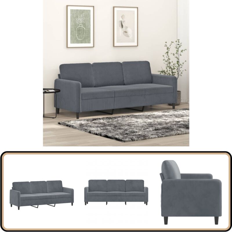 3-Sitzer-Sofa Dunkelgrau 180 cm Samt - Samtsofa - 3-Sitzer Sofa - Wohnzimmersofa - Grau Sofa - Modernes Sofa