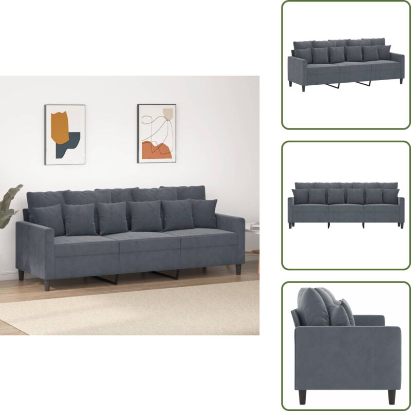 3-Sitzer-Sofa Dunkelgrau 180 cm Samt - Samtsofa - Wohnzimmersofa - 3er Sofa - Grau Sofa - Modernes Sofa