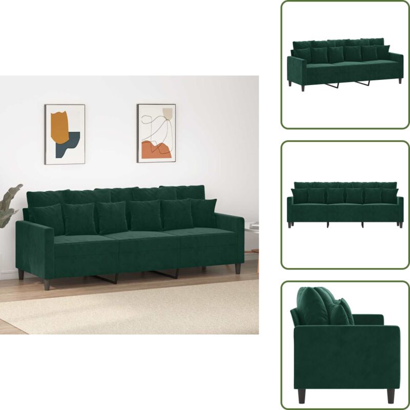 3-Sitzer-Sofa Dunkelgrün 180 cm Samt - Samtsofa - Wohnlandschaft - 3er Sofa - Dunkelgrünes Sofa - Modernes Sofa