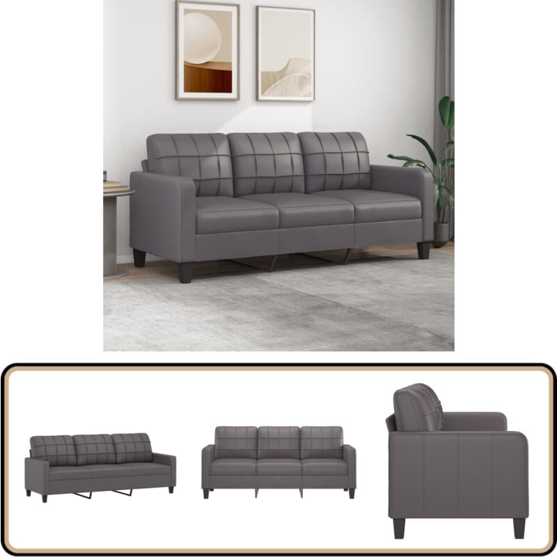 3-Sitzer-Sofa Grau 180 cm Kunstleder - Couch - 3-Sitzer Sofa - Wohncouch - Leder Sofa - Grau Couch