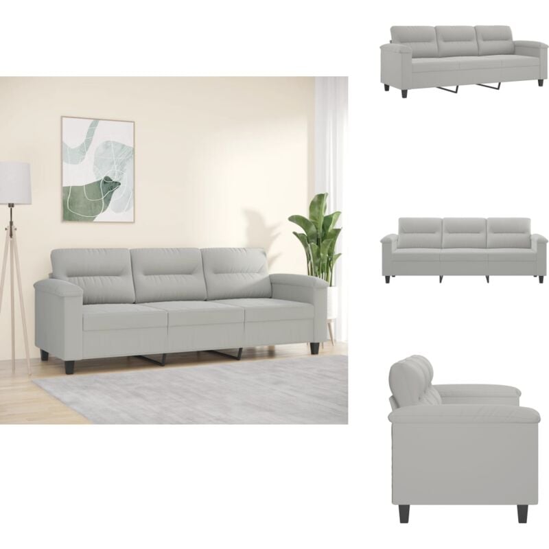 Vidaxl - 3-Sitzer-Sofa Hellgrau 180 cm Mikrofasergewebe - Couch - 3er Sofa - Wohnzimmersofa - Microfaser Sofa - Grau Sofa