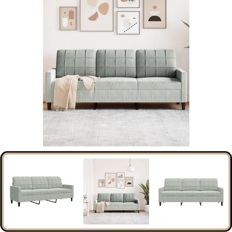3-Sitzer-Sofa Hellgrau 180 cm Samt - Samtsofa - 3-Sitzer Sofa - Wohnzimmersofa - Grau Sofa - Modernes Sofa