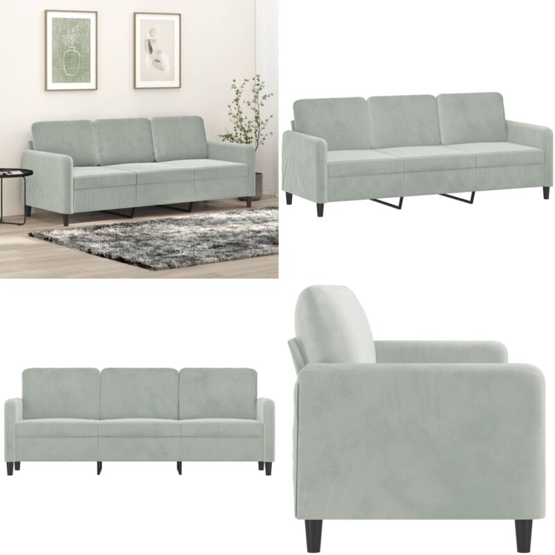 3-Sitzer-Sofa Hellgrau 180 cm Samt - Samtsofa - Wohnlandschaft - 3er Sofa - Grau Sofa - Modernes Sofa - Home & Living