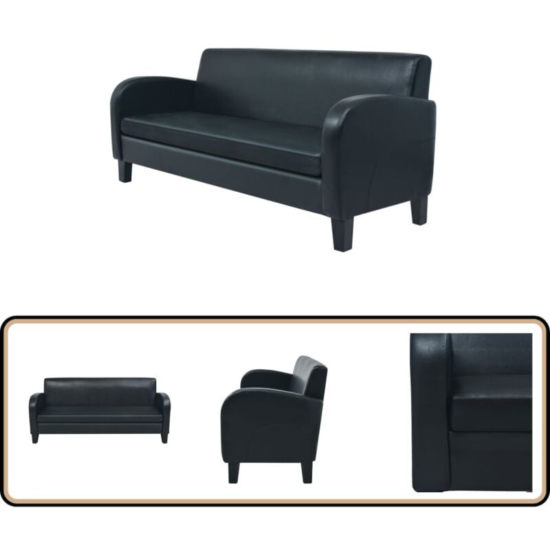 Vidaxl - 3-Sitzer-Sofa Kunstleder Schwarz - 3-Sitzer Sofa - Leder Sofa - Schwarzes Sofa - Wohnzimmersofa - Couch