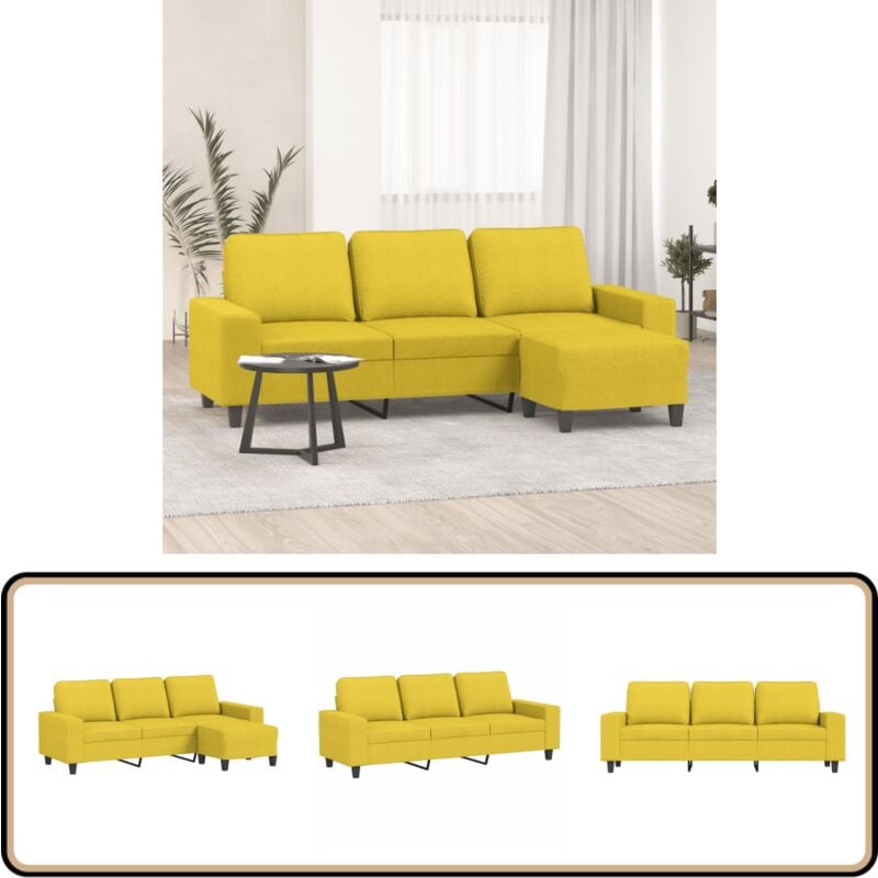 3-Sitzer-Sofa mit Hocker Hellgelb 180 cm Stoff - 3-Sitzer-Sofa - Sofa - Couches - Gemütliches Sofa - Modernes Sofa