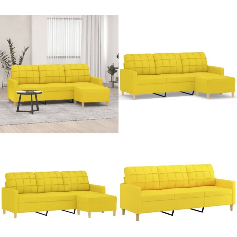 3-Sitzer-Sofa mit Hocker Hellgelb 180 cm Stoff - 3-Sitzer-Sofa - Sofa - Couches - Gemütliches Sofa - Modernes Sofa - Home & Living