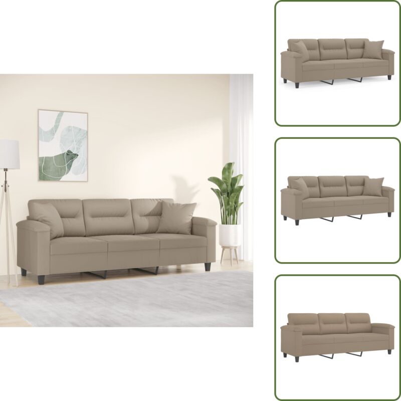 3-Sitzer-Sofa mit Kissen Taupe 180 cm Mikrofasergewebe - 3-Sitzer-Sofa - Mikrofasercouch - Wohnzimmersofa - Taubenfarbenes Sofa - Gemütliches Sofa