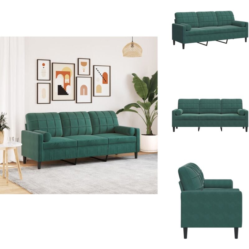 3-Sitzer-Sofa mit Zierkissen Dunkelgrün 180 cm Samt - 3-Sitzer-Sofa - 3-Sitzer-Sofas - Sofa - Couch