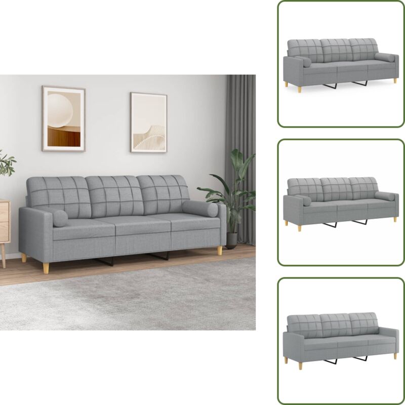 3-Sitzer-Sofa mit Zierkissen Hellgrau 180 cm Stoff - 3-Sitzer-Sofa - Wohnlandschaft - Grau Sofa - Hellgraues Sofa - Gemütliches Sofa