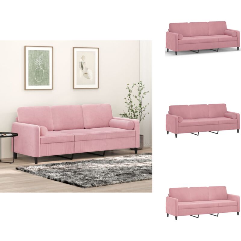 3-Sitzer-Sofa mit Zierkissen Rosa 180 cm Samt - Samtsofa - 3-Sitzer-Sofa - Wohnlandschaft - Rosa Sofa - Gemütliches Sofa
