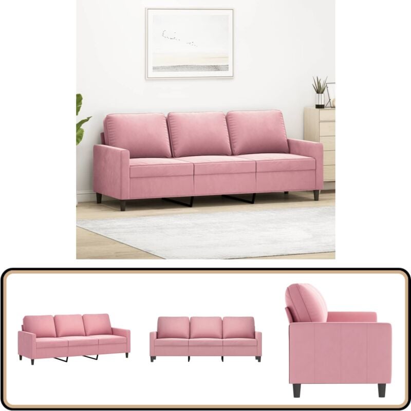 3-Sitzer-Sofa Rosa 180 cm Samt - Samtsofa - Rosa Sofa - Wohnzimmersofa - 3er Sofa - Couch