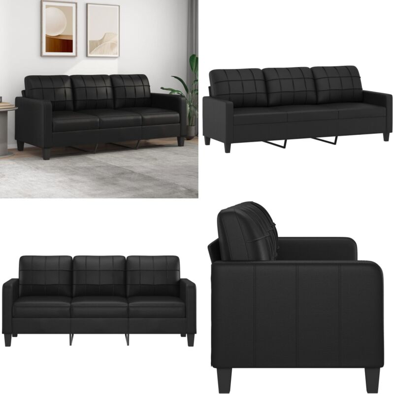 3-Sitzer-Sofa Schwarz 180 cm Kunstleder - 3-Sitzer-Sofa - Schwarzes Sofa - Ledercouch - Wohnzimmersofa - Modernes Sofa - Home & Living
