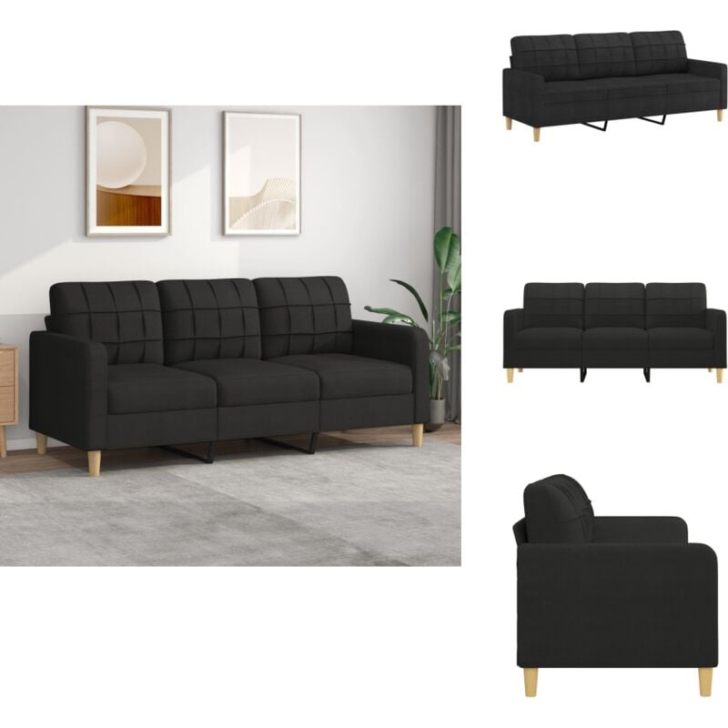 3-Sitzer-Sofa Schwarz 180 cm Stoff - 3-Sitzer Sofa - Schwarzes Sofa - Wohnzimmersofa - Modernes Sofa - Gemütliches Sofa