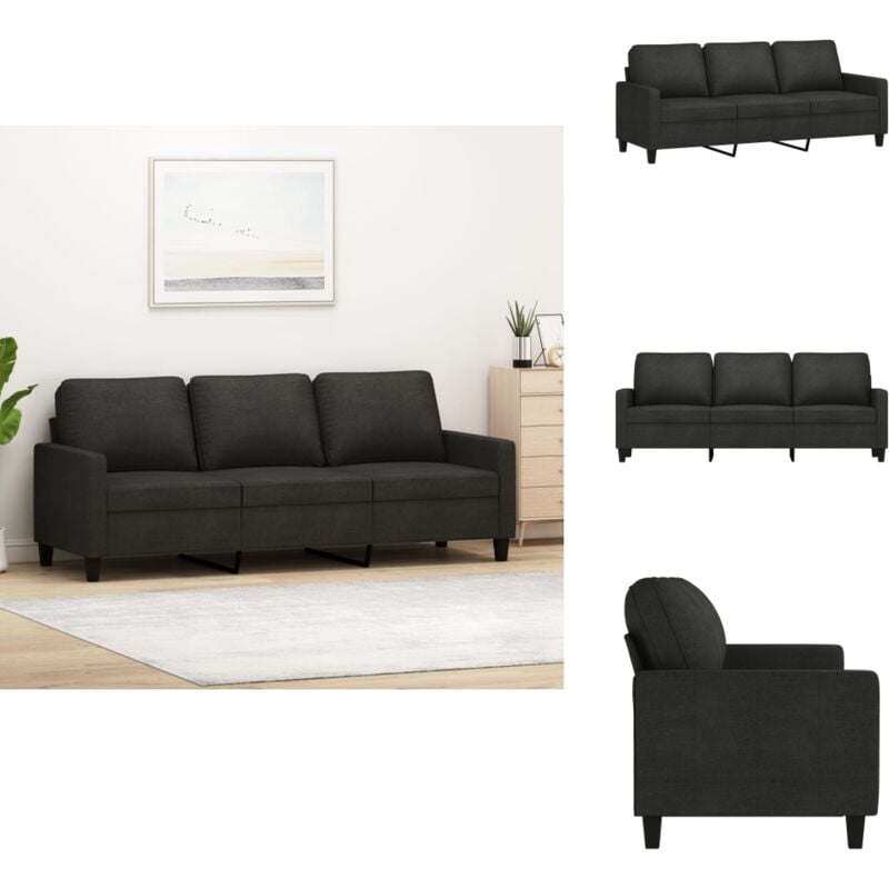 3-Sitzer-Sofa Schwarz 180 cm Stoff - 3-Sitzer-Sofa - Schwarzes Sofa - Wohnzimmersofa - Modernes Sofa - Gemütliches Sofa