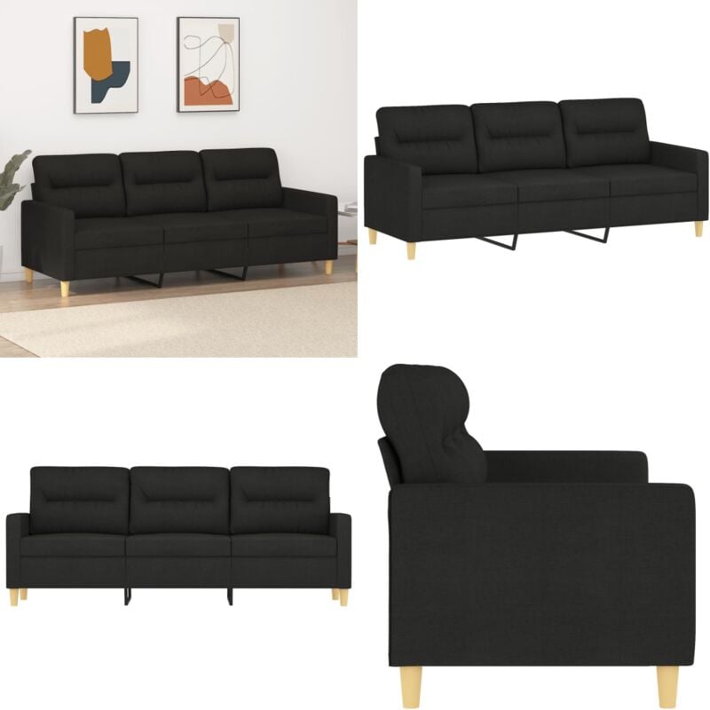 3-Sitzer-Sofa Schwarz 180 cm Stoff - 3-Sitzer-Sofa - Schwarzes Sofa - Wohnzimmersofa - Modernes Sofa - Gemütliches Sofa - Home & Living