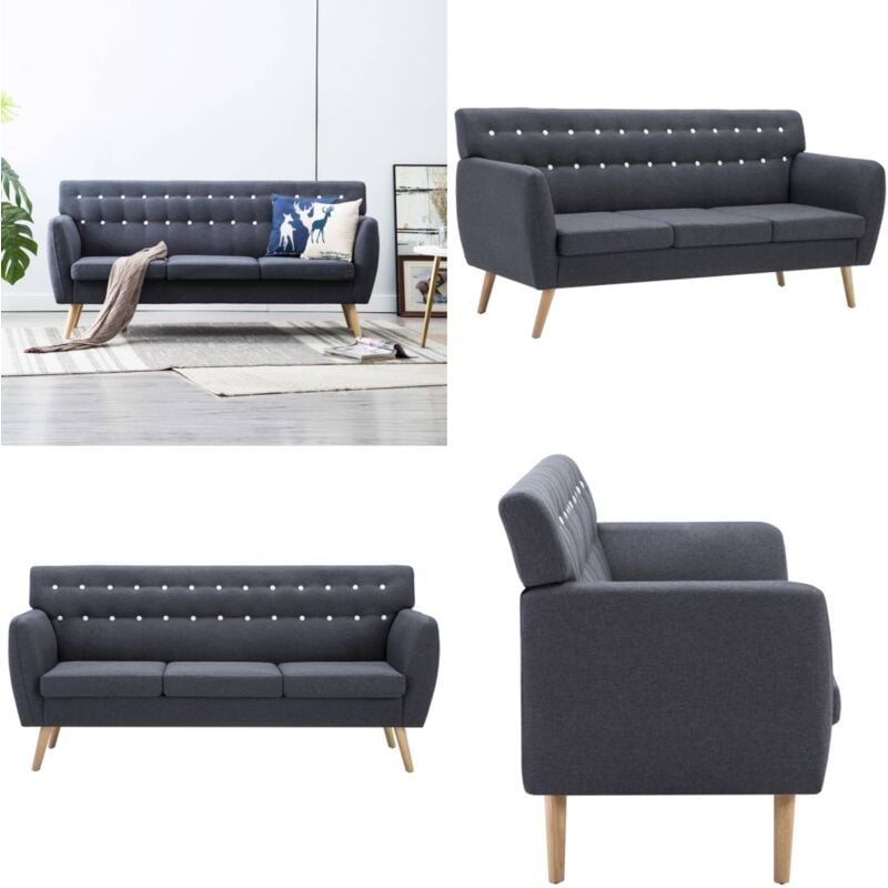 3-Sitzer-Sofa Stoff 172x70x82 cm Dunkelgrau - 3-Sitzer Sofa - Wohnlandschaft - Couch - Gemütliches Sofa - Dunkelgraues Sofa - Home & Living
