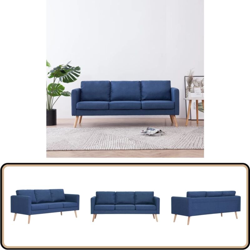 3-Sitzer-Sofa Stoff Blau - 3-Sitzer-Sofa - Couch - Wohnzimmermöbel - Blau Sofa - Gemütliches Sofa