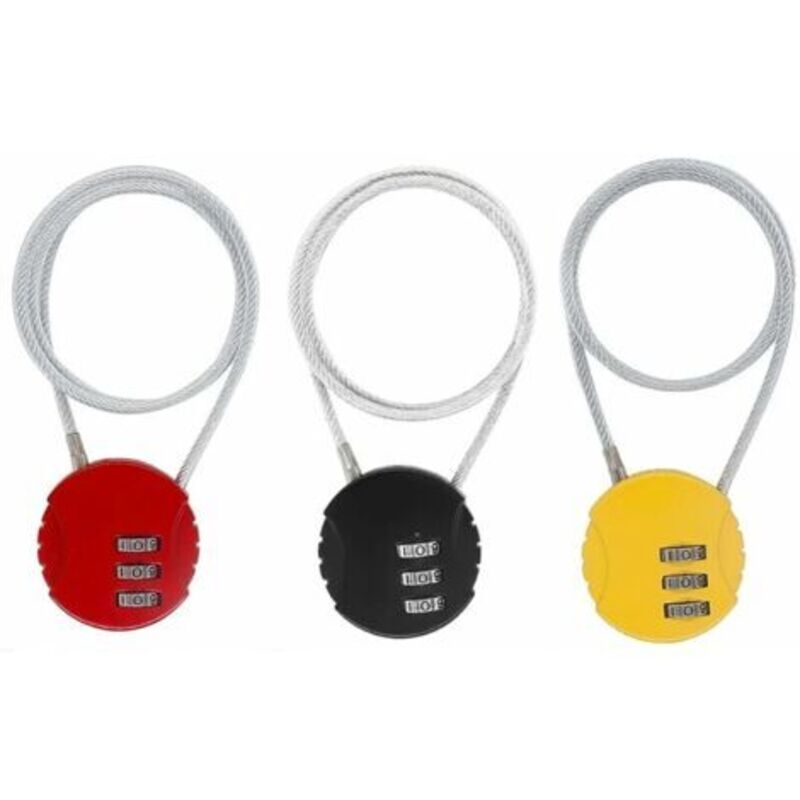 3-stelliges Zahlenschloss, 3-teilige Diebstahlsicherung für Helme, Gepäckschlösser, Zahlenschlösser für sämtliches Fahrradgepäck (schwarz, rot, gelb)