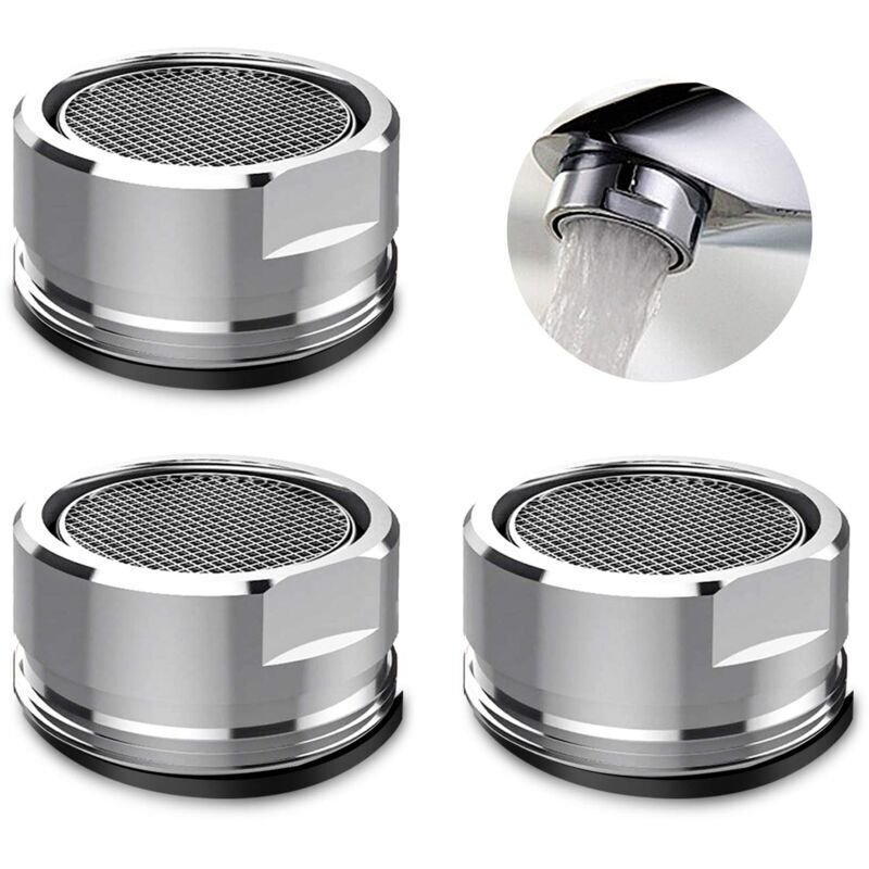 ZVD - 3 Stück Luftsprudler Wasserhahn, Luftsprudler Wasserhahn Filter Wasserhahn mit Dichtung für Küche, Badezimmer – Silber (Außendurchmesser 24 mm)