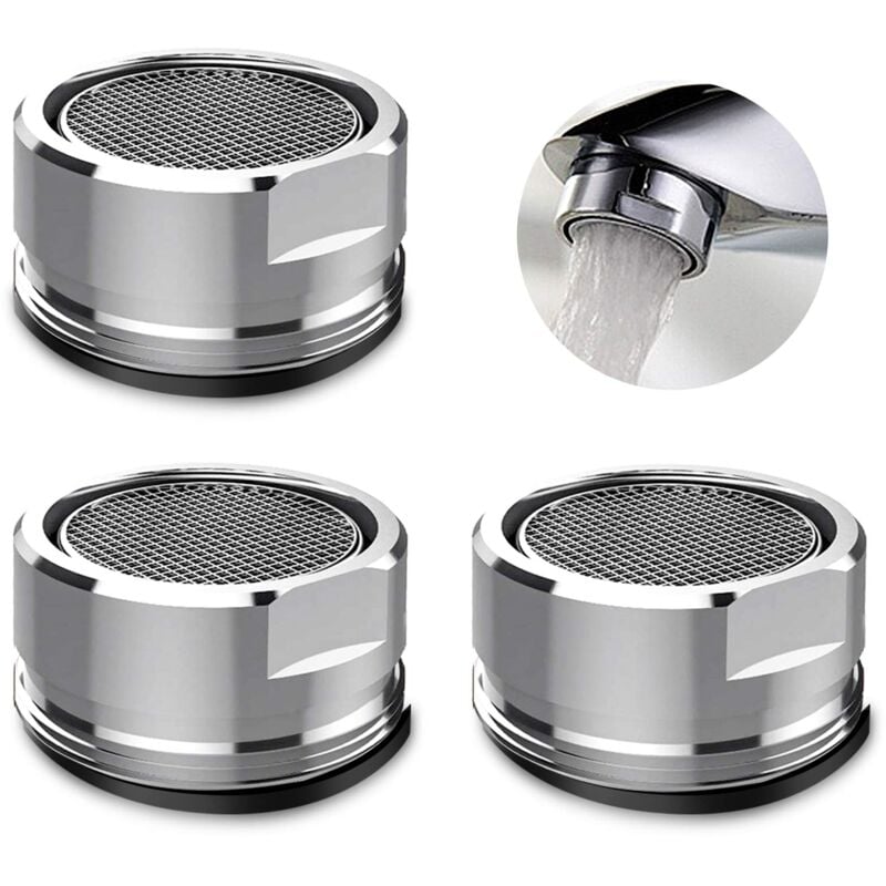 Aougo - 3 Stück Luftsprudler Wasserhahn, Luftsprudler Wasserhahn Filter Wasserhahn mit Dichtung für Küche, Badezimmer – Silber (Außendurchmesser 24