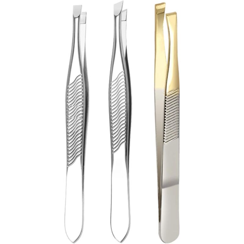 3 Stück Pinzette, Augenbrauenpinzette aus Edelstahl, professionelle Augenbrauenpinzette aus Edelstahl, für Wimpern, Augenbrauen, eingewachsene Haare