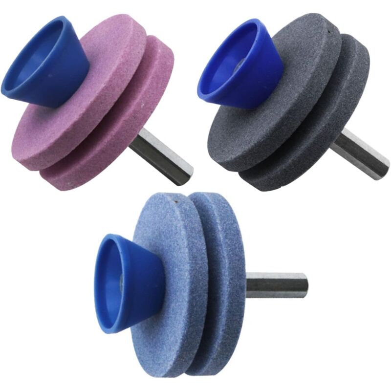 Memkey - 3 Stück Rasenmäher-Messerschärfer, universeller Doppelschichtschärfer für Gartengeräte für elektrische Bohrmaschinen, Handbohrmaschinen,