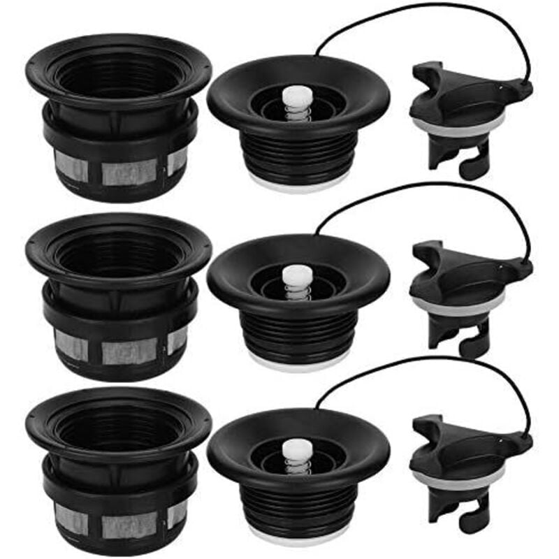 3 Stück Schlauchboot-Luftventil, Sicherheits-Ruderboot-Luftventil Aufblasbares Ventil Ersatz mit Filter für Schlauchboot-Kajaks(schwarz)