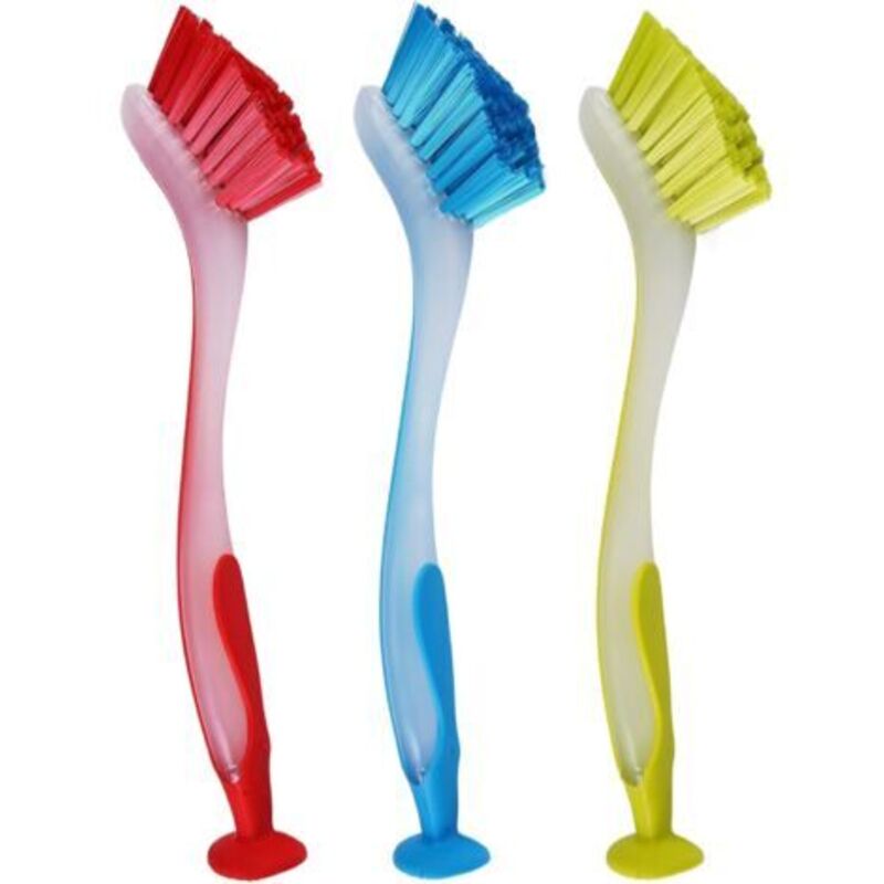 3 Stück Spülbürsten mit Saugnapf, 26 × 3,5 cm Küchenschrubber mit Saugnapfbasis, Borsten-Reinigungsbürsten für Töpfe, Pfannen, geflieste Wände