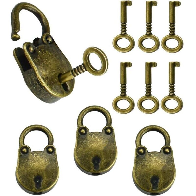 3 Stück Vintage-Vorhängeschlösser aus Zinklegierung, 35 x 21 cm, bärenförmig, rostfrei, robuste Mini-Vorhängeschlösser im Vintage-Stil mit 6