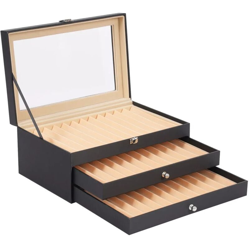 3-Stufige Stiftsammler 36 Stifte-Organizer Stifte Sammelbox mit Glasfenster 36 Stifte Display Box Stifte Aufbewahrungsbox Stifthalterbox für
