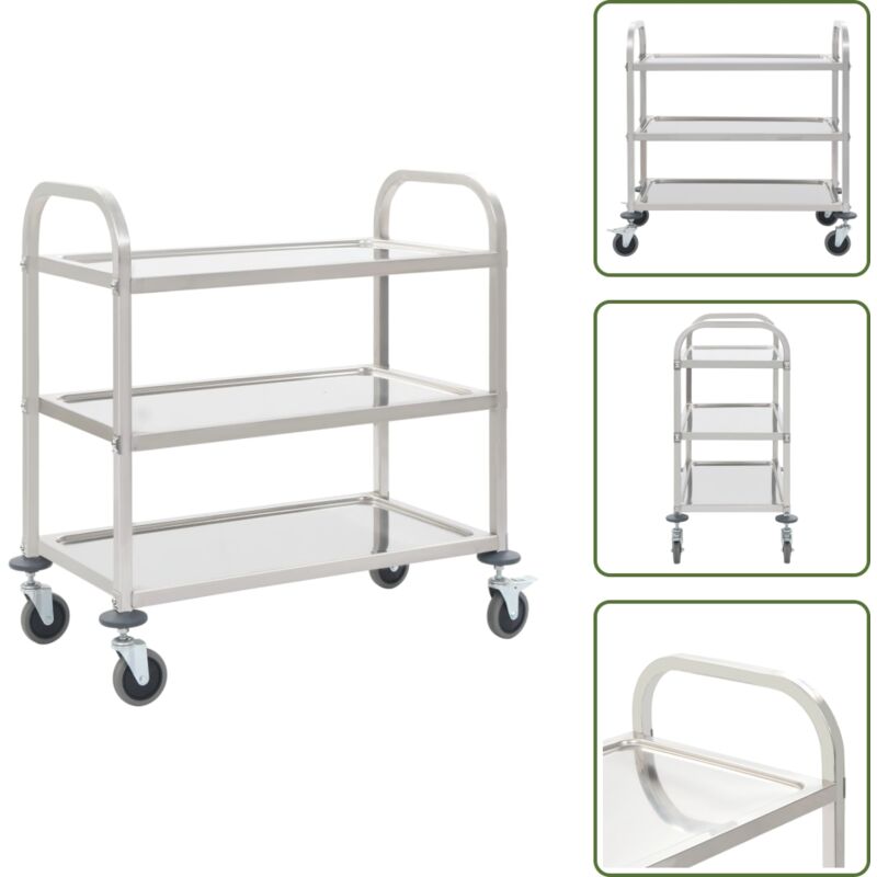 3-Stufiger Servierwagen 95x45x83,5 cm Edelstahl - Küchenwagen - Servierwagen - Edelstahl - Rollwagen - Mobiliar