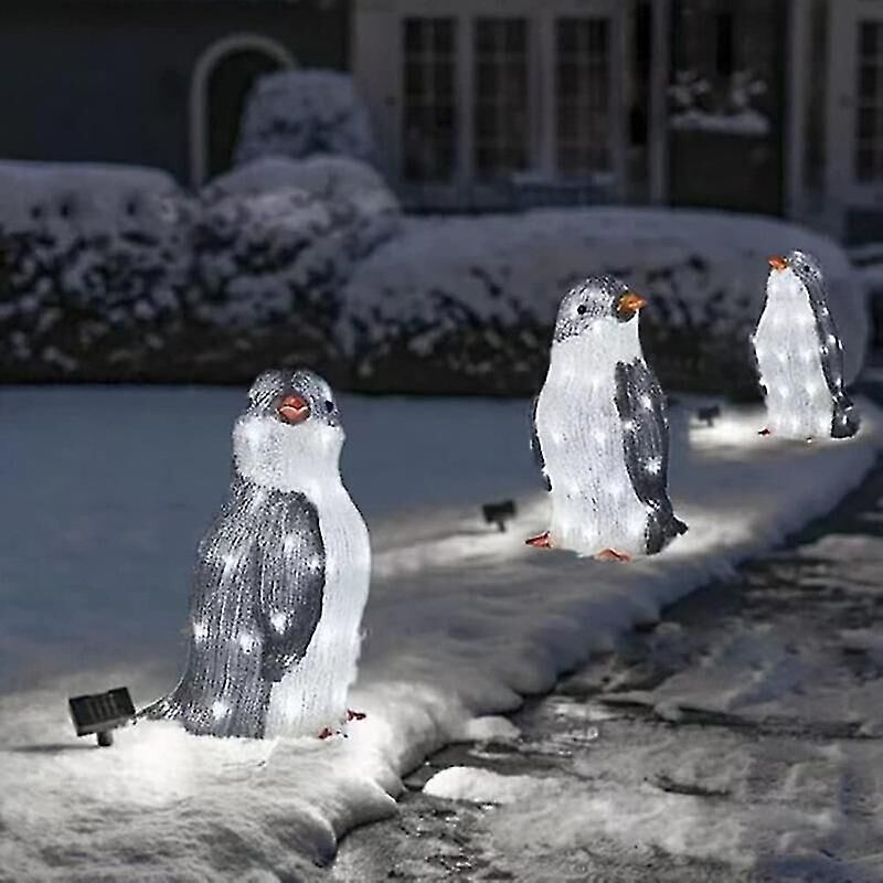 3-teilige beleuchtete Pinguin-Weihnachtsdekoration für den Außenbereich mit LED-Gartenlichtern – klein –