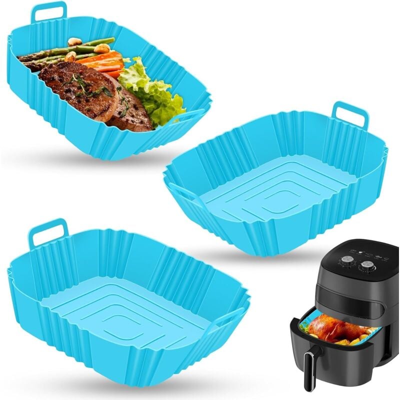 3-teilige Silikonform für die Heißluftfritteuse, Zubehörschale für die Heißluftfritteuse, Silikonform für die Heißluftfritteuse, quadratische Körbe,