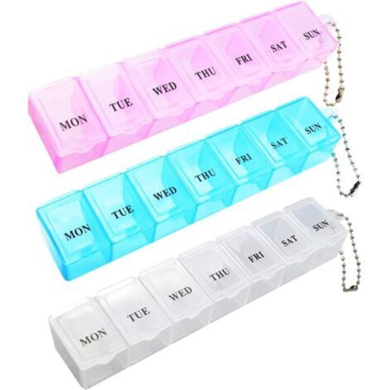 3-teiliger Pillenorganizer, tragbarer 7-Tage-Reisepillenorganizer mit Fächern für Medikamente, Nahrungsergänzungsmittel, Vitamine und Lebertran